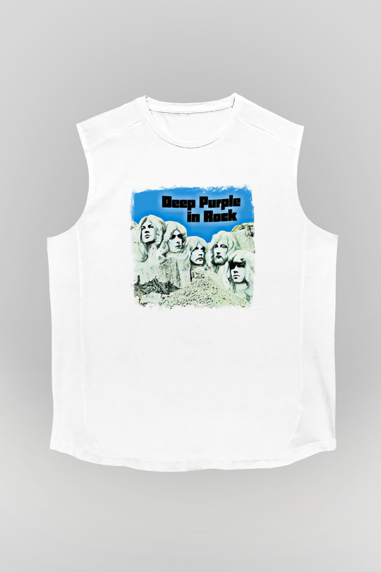 Deep Purple Baskılı Unisex Beyaz Kolsuz Tişört