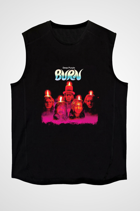 Deep Purple Baskılı Unisex Siyah Kolsuz Tişört