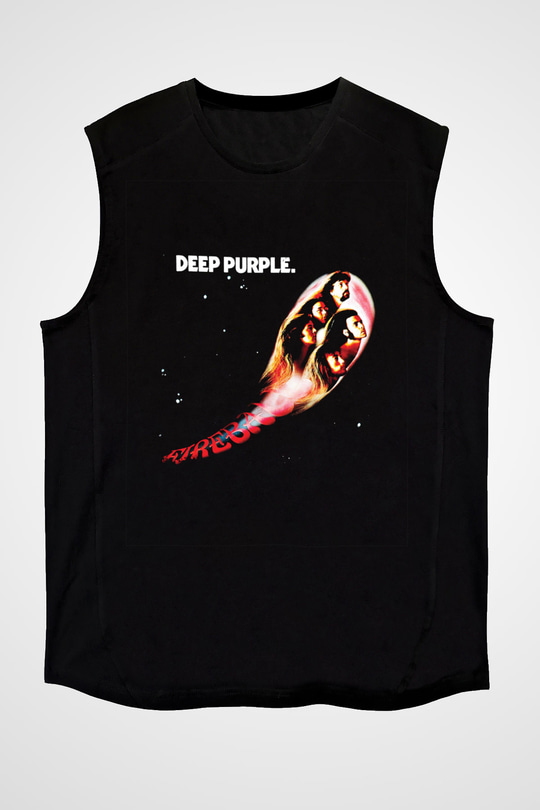 Deep Purple Baskılı Unisex Siyah Kolsuz Tişört