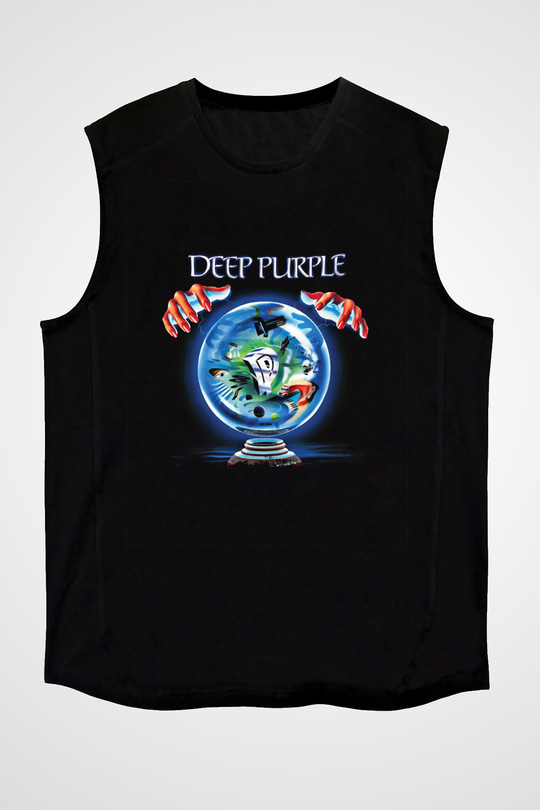 Deep Purple Baskılı Unisex Siyah Kolsuz Tişört