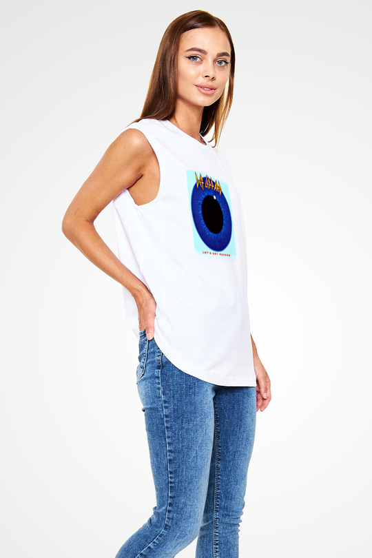 Def Leppard Baskılı Unisex Beyaz Kolsuz Tişört