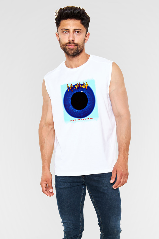Def Leppard Baskılı Unisex Beyaz Kolsuz Tişört