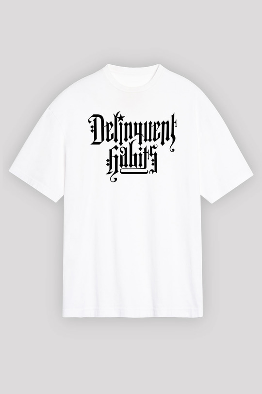 Delinquent Habits Baskılı Beyaz Unisex Oversize Tişört - Tshirt