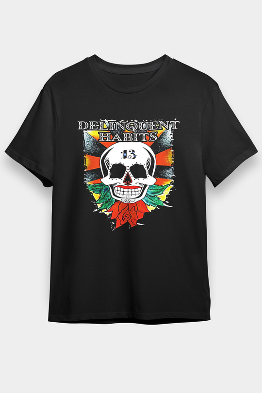 Delinquent Habits Baskılı Unisex Siyah Tişört - Tshirt