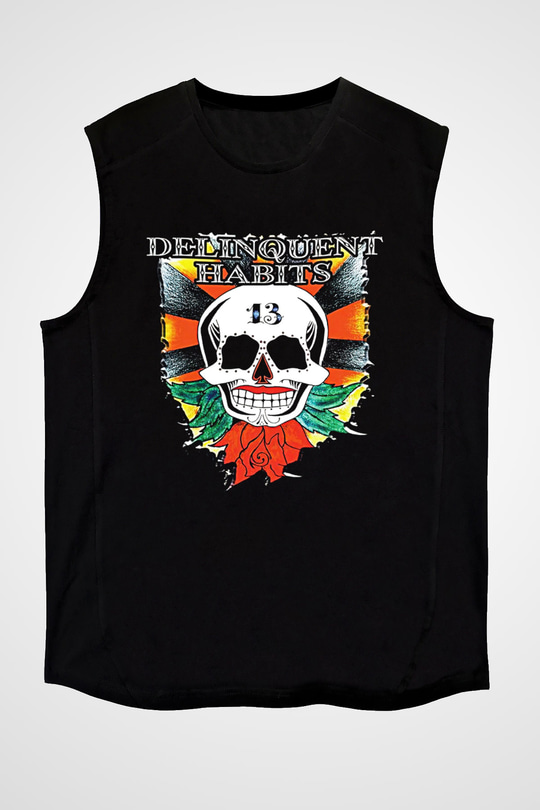 Delinquent Habits Baskılı Unisex Siyah Kolsuz Tişört - Tshirt