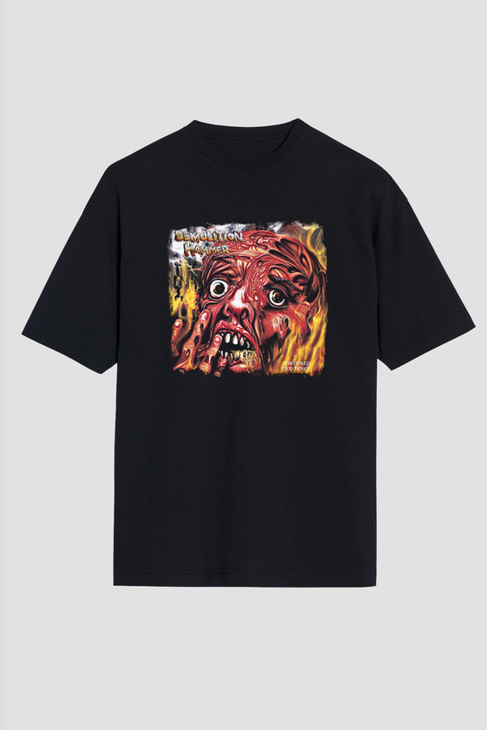 Demolition Hammer Baskılı Unisex Siyah Oversize Tişört