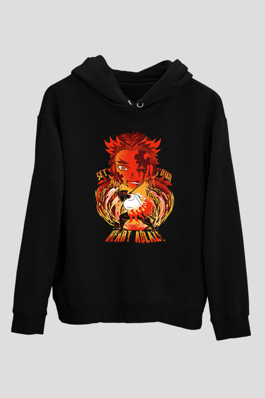 Demon Slayer Baskılı Unisex Siyah Hoodie