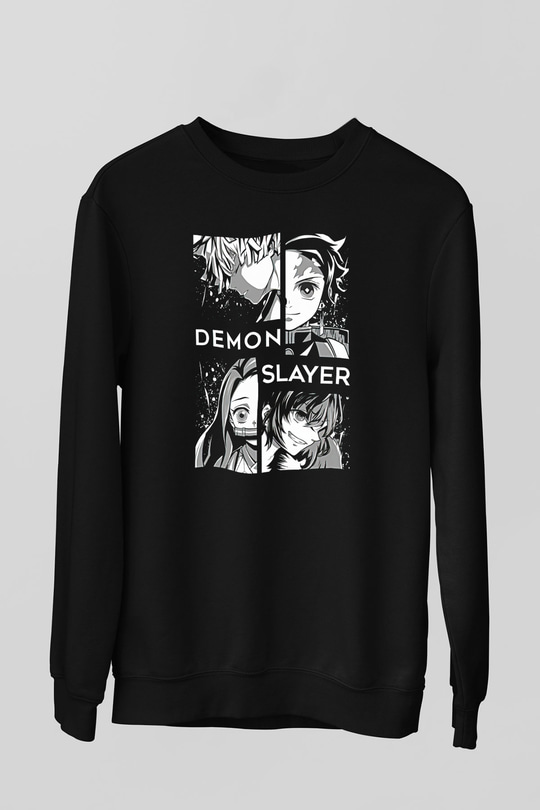 Demon Slayer Baskılı Unisex Siyah Sweatshirt