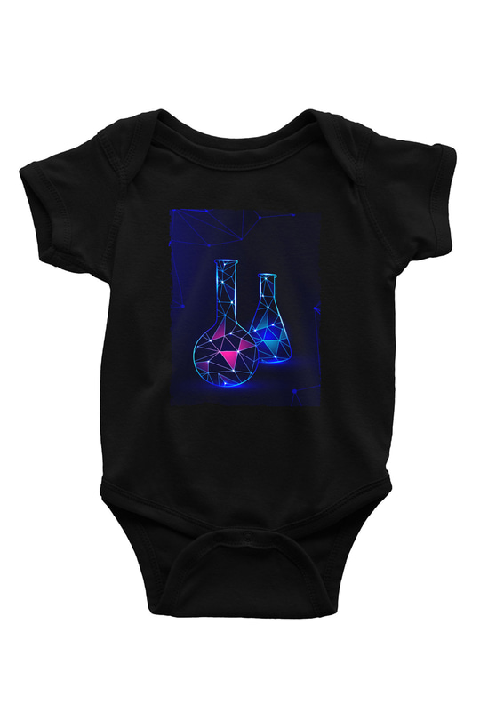 Deney Tüpleri Baskılı Unisex Siyah Bebek Body - Zıbın