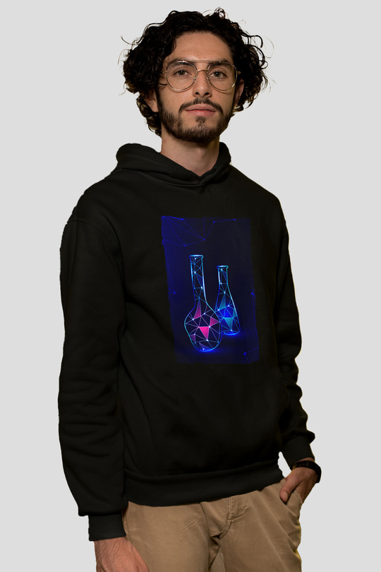 Deney Tüpleri Baskılı Unisex Siyah Hoodie
