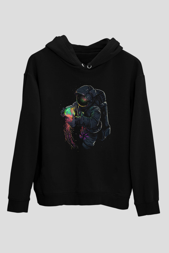 Deniz Altındaki AstronotSiyah  Unisex Hoodie