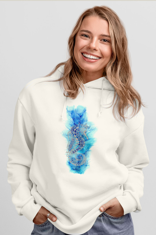 Deniz canlıları Beyaz Unisex Kapüşonlu Sweatshirt