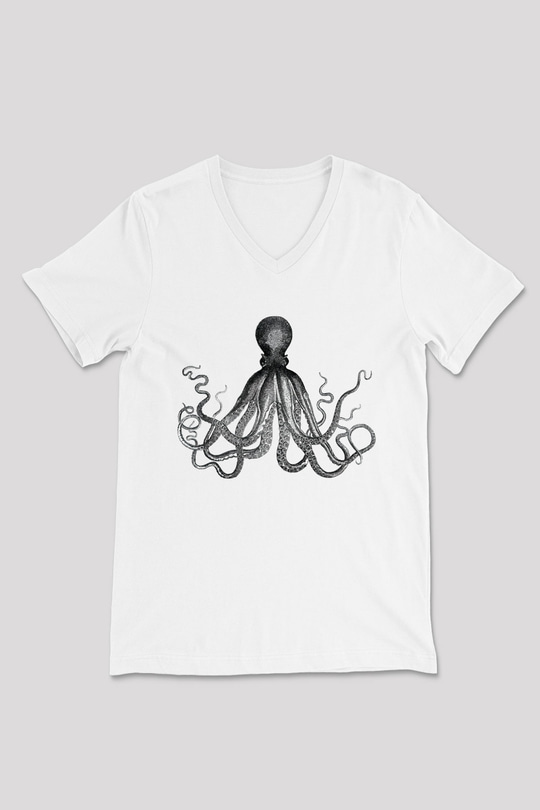 Deniz canlıları Beyaz Unisex V Yaka Tişört T-Shirt