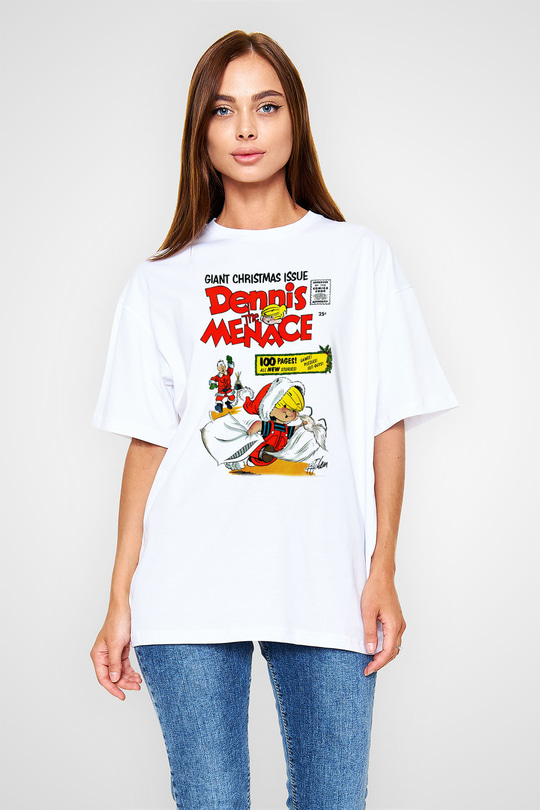 Dennis the Menace Beyaz Unisex Oversize Tişört