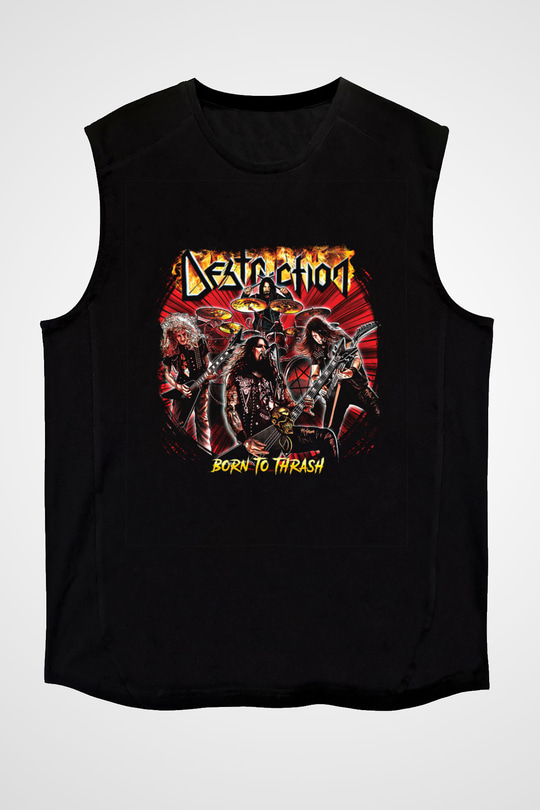 Destruction Baskılı Unisex Siyah Kolsuz Tişört