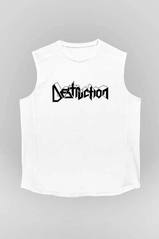 Destruction Beyaz Unisex Kolsuz Tişört