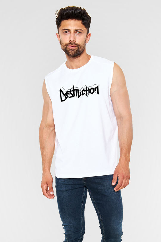 Destruction Beyaz Unisex Kolsuz Tişört