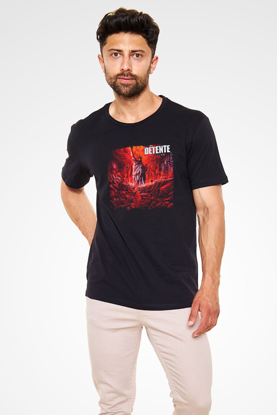 Detente Baskılı Unisex Siyah Tişört