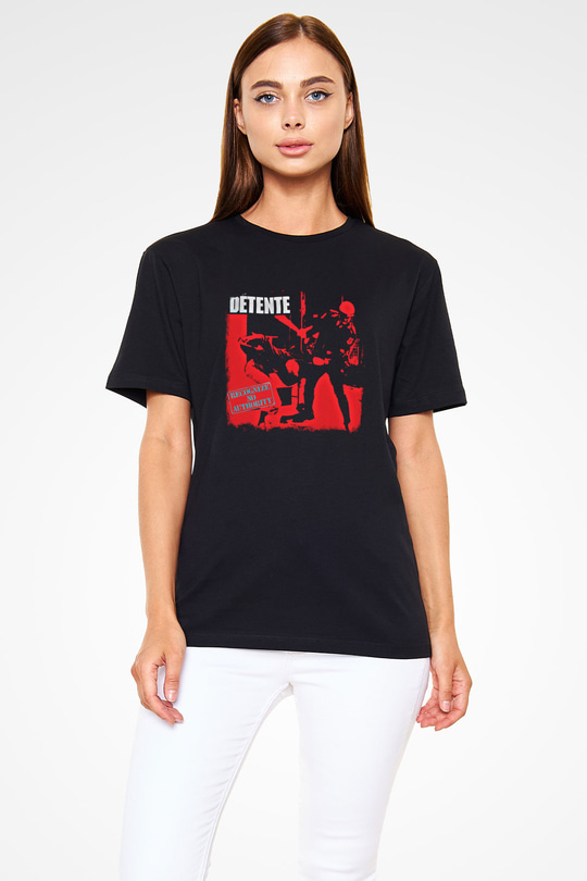 Detente Baskılı Unisex Siyah Tişört