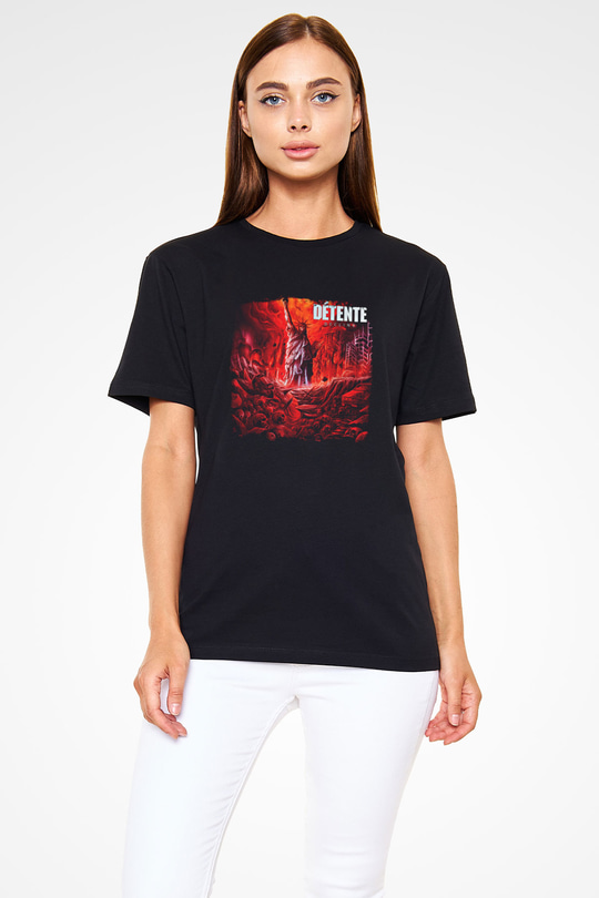 Detente Baskılı Unisex Siyah Tişört