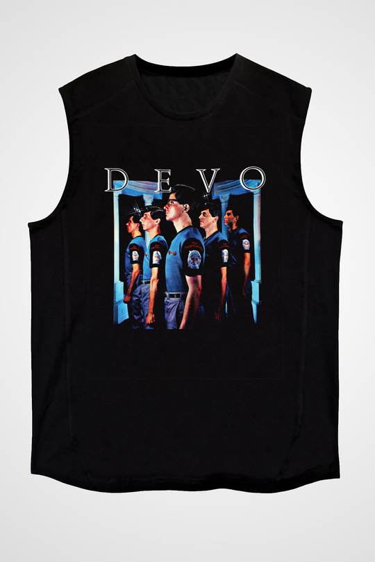 Devo Baskılı Unisex Siyah Kolsuz Tişört