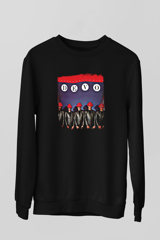 Devo Baskılı Unisex Siyah Sweatshirt