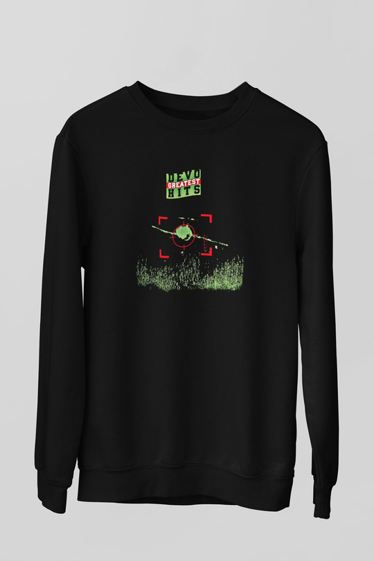 Devo Baskılı Unisex Siyah Sweatshirt