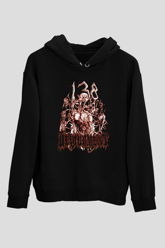 Devourment Baskılı Unisex Siyah Kapüşonlu Sweatshirt