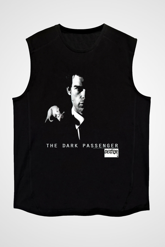 Dexter Baskılı Unisex Siyah Kolsuz Tişört - Tshirt