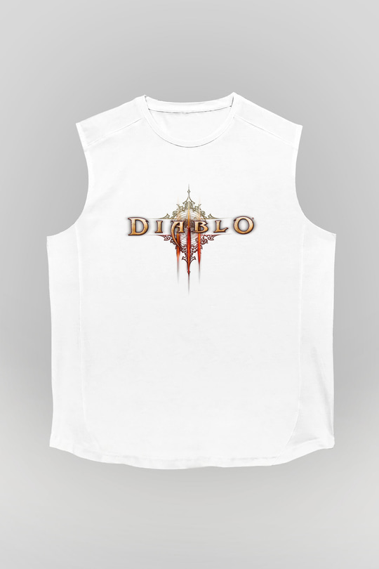 Diablo Beyaz Unisex Kolsuz Tişört