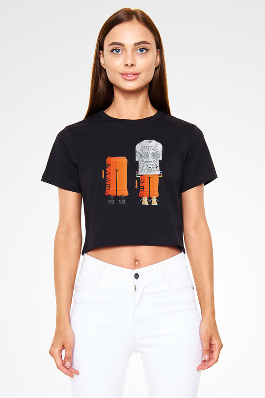 Die Antwoord Baskılı Siyah Crop Top Kadın Tişört - Tshirt