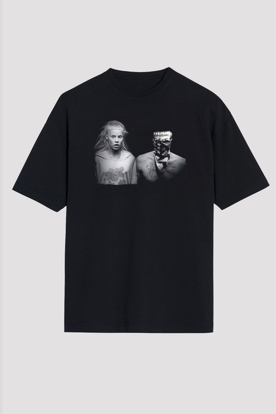 Die Antwoord Baskılı Unisex Siyah Oversize Tişört - Tshirt