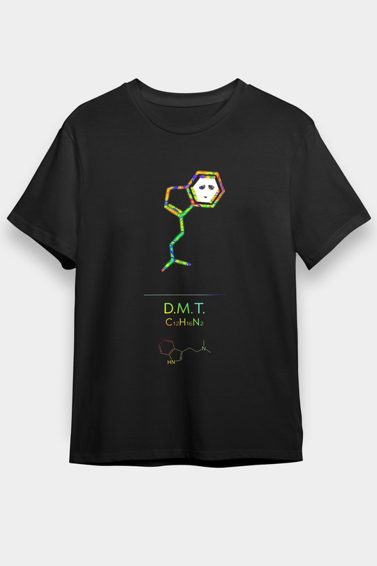 Dimetiltriptamin Molekülü Baskılı Unisex Siyah Tişört - Tshirt