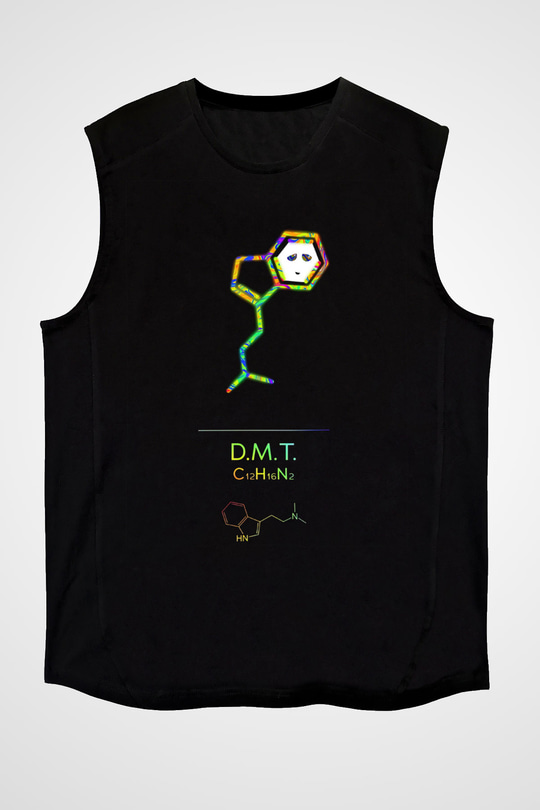 Dimetiltriptamin Molekülü Baskılı Unisex Kolsuz Siyah Tişört - Tshirt