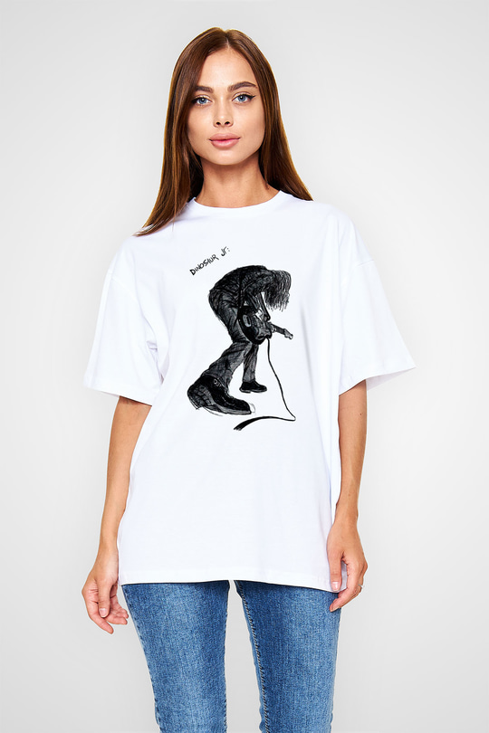 Dinosaur Jr Baskılı Beyaz Unisex Oversize Tişört - Tshirt