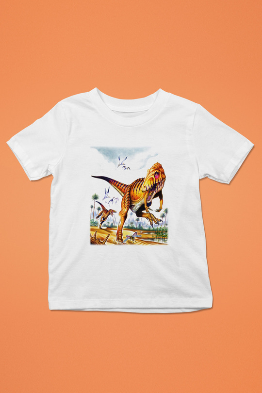 Dinozor Baskılı Beyaz Unisex Çocuk Tişört