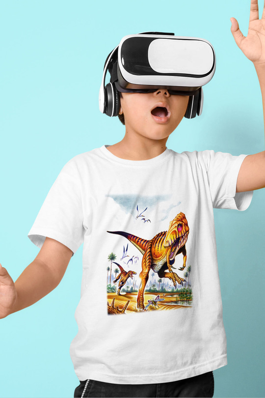 Dinozor Baskılı Beyaz Unisex Çocuk Tişört