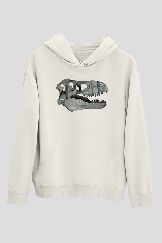 Dinozor Beyaz Unisex Kapüşonlu Sweatshirt