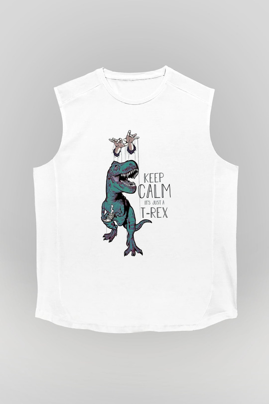Dinozor Beyaz Unisex Kolsuz Tişört