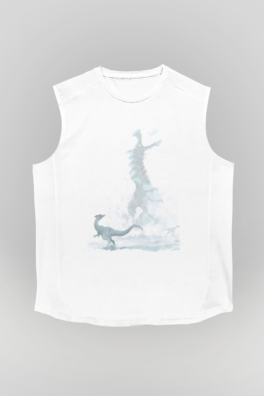 Dinozor Beyaz Unisex Kolsuz Tişört