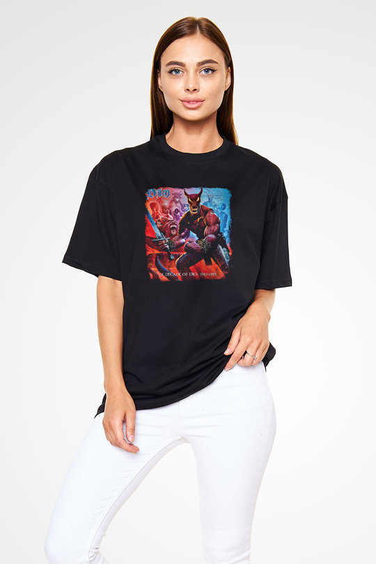 Dio Baskılı Unisex Siyah Oversize Tişört