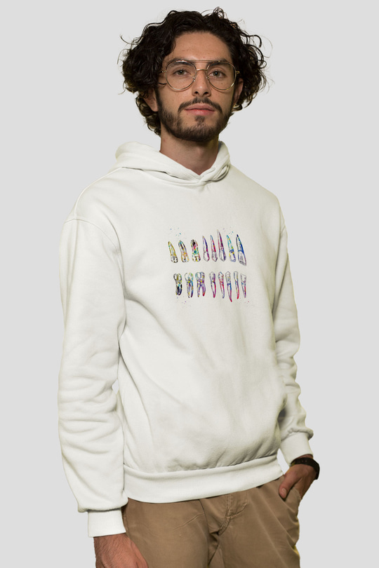 Diş Diyagramı Baskılı Unisex Ekru Hoodie