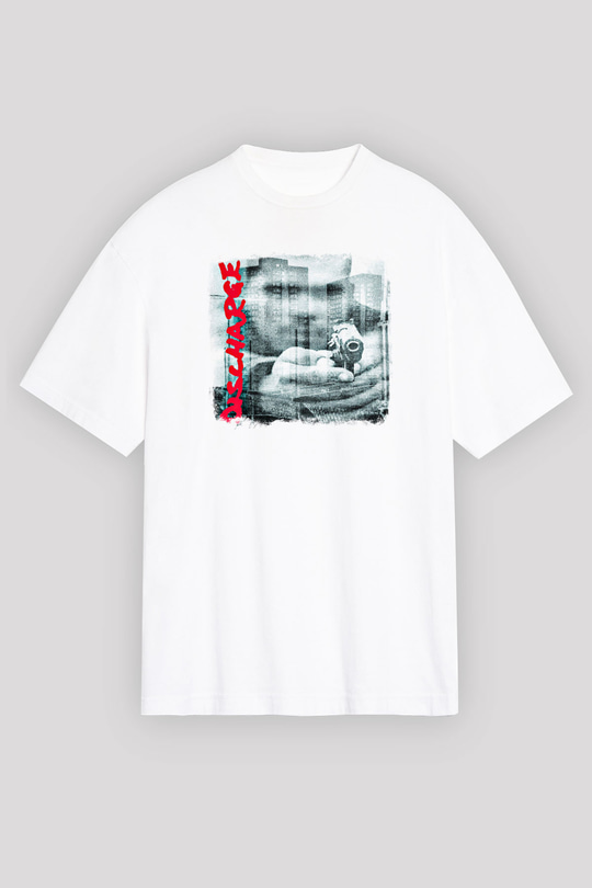 Discharge Baskılı Unisex Beyaz Oversize Tişört