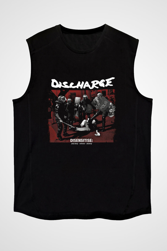 Discharge Baskılı Unisex Siyah Kolsuz Tişört
