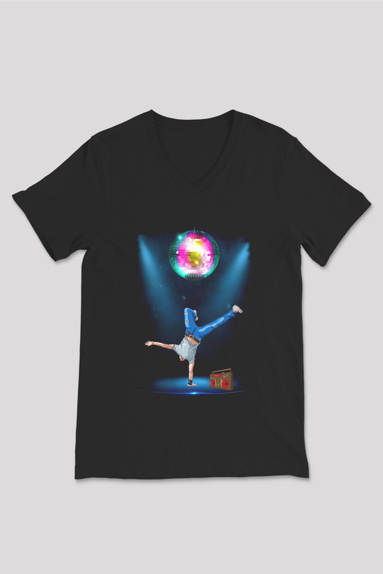 Disko Siyah Unisex V Yaka Tişört
