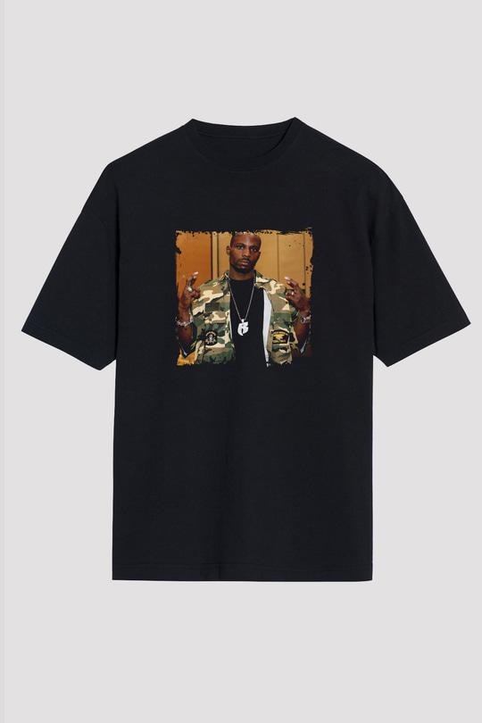 DMX Baskılı Unisex Oversize Siyah Tişört