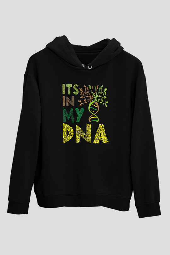 DNA Bahçe Baskılı Unisex Siyah Hoodie
