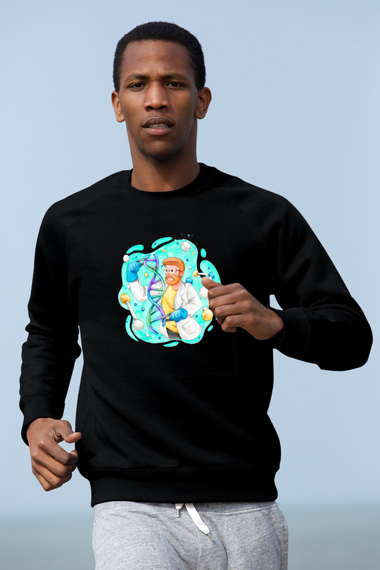 Dna Sarmalı Laborant Baskılı Unisex Siyah Sweatshirt