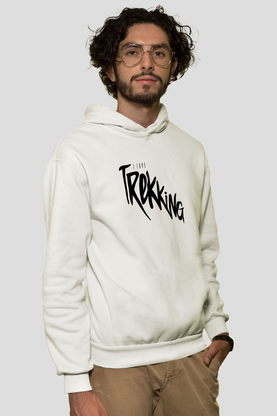 Doğa Yürüyüşü Baskılı Unisex Ekru Hoodie