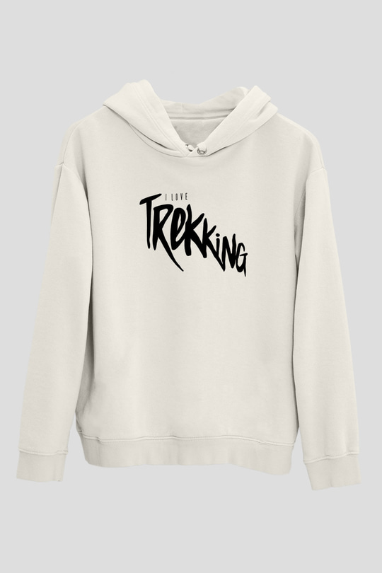 Doğa Yürüyüşü Baskılı Unisex Ekru Hoodie